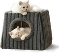 Dogpals Indoor Cat House - Large Cat Cave Bed with Fluffy Balls, Foldable Cat Bed Cave and Apartment with Pads, Suitable for Multiple Small and Large Cats, 18.5x15.4x15.4inches (Deep Grey, XL)