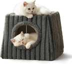 Dogpals Indoor Cat House - Large Cat Cave Bed with Fluffy Balls, Foldable Cat Bed Cave and Apartment with Pads, Suitable for Multiple Small and Large Cats, 18.5x15.4x15.4inches (Deep Grey, XL)