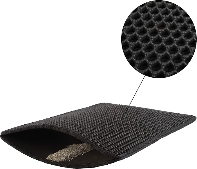 Cat Litter Mat - 24x15 Waterproof Litter Box Mat with Dual-Layer Honeycomb Design for Trapping Litter - Slip-Resistant Cat Mat by PETMAKER (Black)