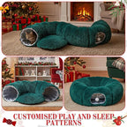 Cat Tunnel Christmas Tree Skirt Large Soft Plush Tunnel Bed Under Christmas Tree for Indoor Cats 36 Circle Donut Tube Bed with Central Mat for Cat Puppy Rabbit Kitten Xmas Gifts(Green)