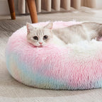 Western Home Calming Donut Cat Bed Small Dog Bed Washable,20" Rainbow | Fluffy Faux Fur Round Cuddler,Anti-Anxiety,Anti-Slip Bottom,Self-Warming Pet Bed for Small Dog&Kitten&Puppy,Up to 12 LBS