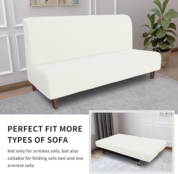 Easy-Going 100% Waterproof Futon Cover, Stretch Futon Slipcover Medium | Dual Waterproof Armless Futon Couch Cover, Leakproof Sofa Bed Furniture Protector for Kids Pets Dog Cat, Cream