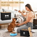 2Pcs Extra Large Metal Dog Food Containers Airtight 12 & 3.5 Lbs Dog Treat Snack Jars Set of 2 with Bamboo Lids and Spoons Farmhouse Big Pet Cookie Storage Jars for Kitchen Counter Gift(Black)
