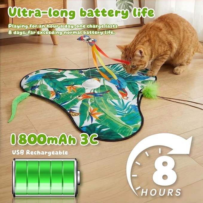 Cat Toys Interactive Rechargeable,Moving Concealed Feathers(Green) | Real Mouse Squeaky,Touch Activated Cat Kitten Toy Exercise Toys for Indoor Bored Adult Cats