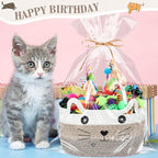 Zopeal 76 Pcs Cat Storage Basket Gift Toys Set Interactive Cat Toys Kitten Wand Colorful Flashing Balls Pet Crinkle Balls Attract Kitten to Swat, Hunt for Pet Indoor(Brown)