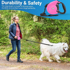 360°No Tangle 26 Ft Retractable Dog Leash for Dogs up to 99lbs | Heavy Duty Pet Walking Leash for Small Medium Large Dogs, Anti-Slip Handle, Strong Nylon Tape, One-Handed Brake, Pink
