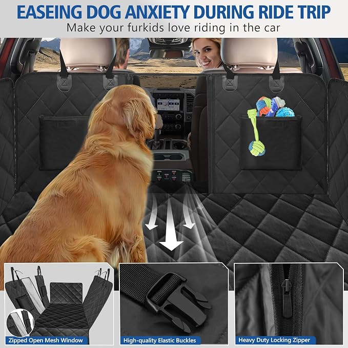 Btefd XL Hard Bottom Dog Back Seat Cover for Crew Cab Trucks with Blanket | Pet Hammock for F150, RAM1500, Sierra, Tundra, Silverado, Titan, Holds 420lbs, 45% Extender Space, Waterproof