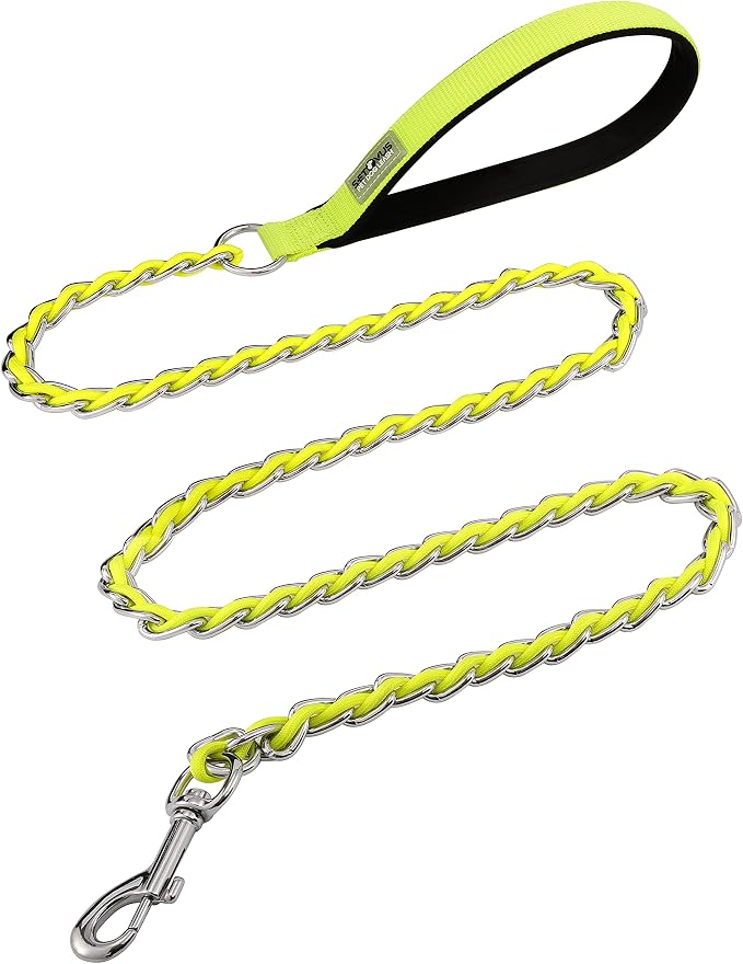 S-ETOVUS-Chain Dog Leash, Bite-Proof Metal Leash, with Padded Handle | Three Sizes 7.25FT/5.2FT/4FT, Woven From Nylon Rope And Chain, Durable And Bite-Resistant, Comfortable With Padded Handles