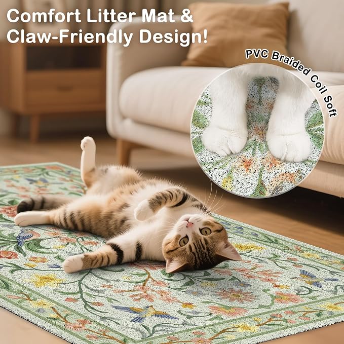 Unicorn Catcher 24"x15" Cat Litter Mat Non-Slip Washable Litter Box Mat | High-Density PVC Litter Catcher Mat Efficiently Traps Scattered Litter From Paws To Keep Floors Clean