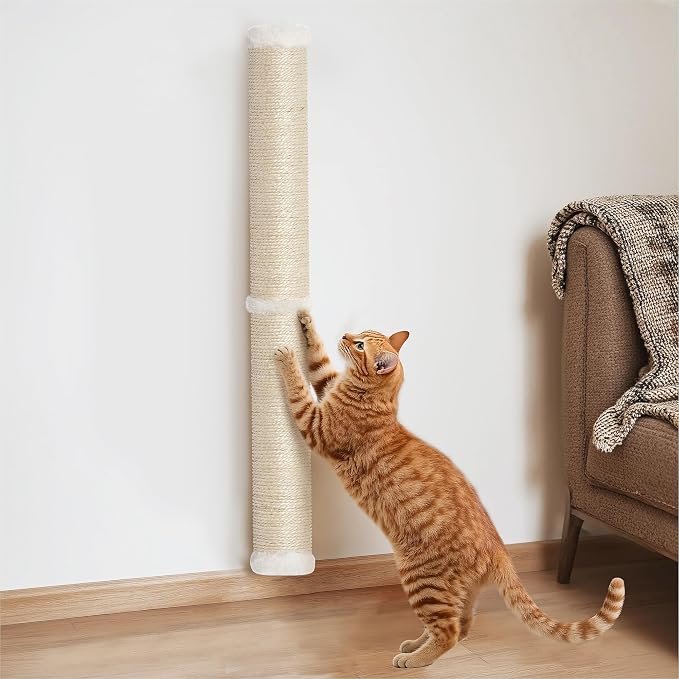 Aechonow 34" Cat Scratching Post, Sisal Wall Mounted Cat Scratcher for Cats | Cat Wall Climber, Cat Wall Scratcher, Cat Wall Furniture for Indoor Cats, Natural Sisal, Tall & Sturdy, Rabbit Velvet