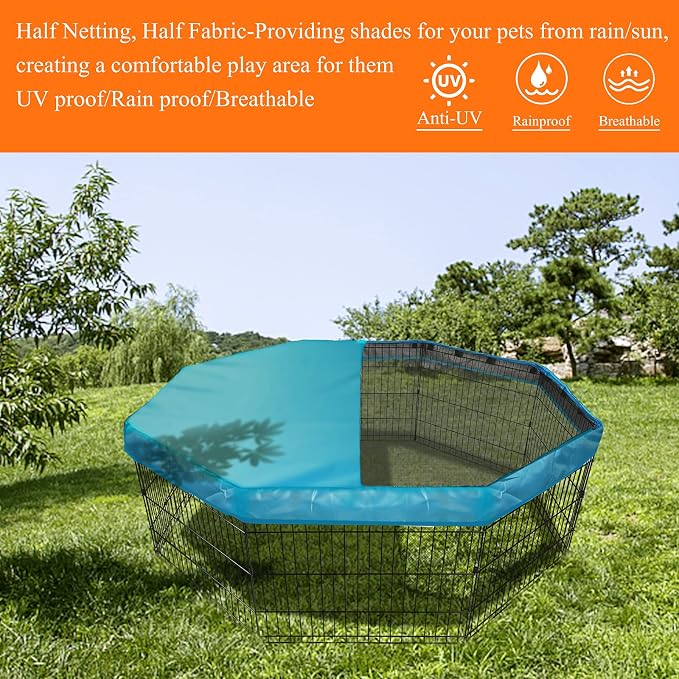 PJYuCien Playpen Top Cover for 24'' Width 8 Panel Pen, Blue | More Peace of Mind, More Safe, and Reduce Mess, Suitable for Puppy, Duck, and Other Small Animals,Adhesive Tape Connect