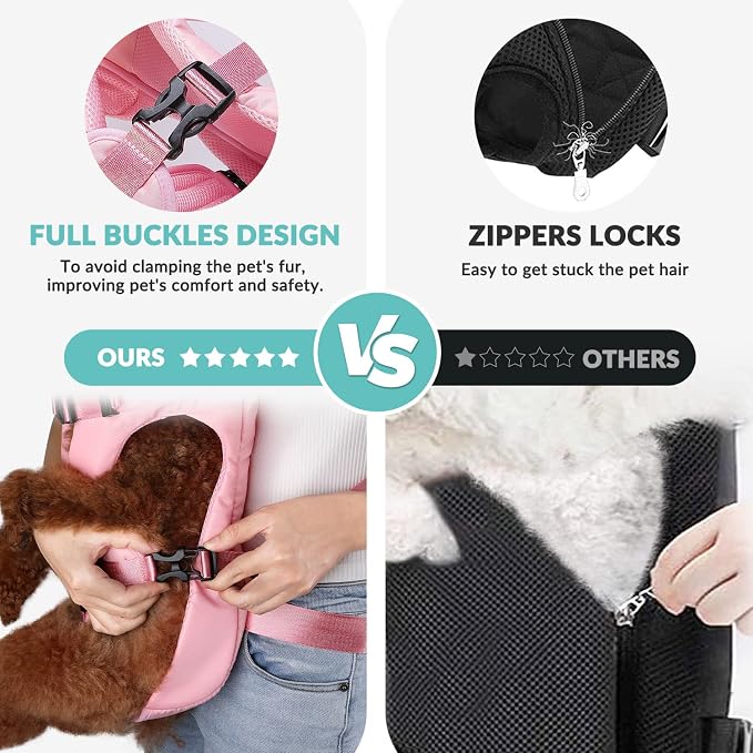 Lukovee Dog Backpack Carrier, Legs Out Easy-fit Dog Front Carrier for Small Medium Dogs, Adjustable Hands Free Dog Chest Carrier for Hiking Cycling (Pink,Medium)