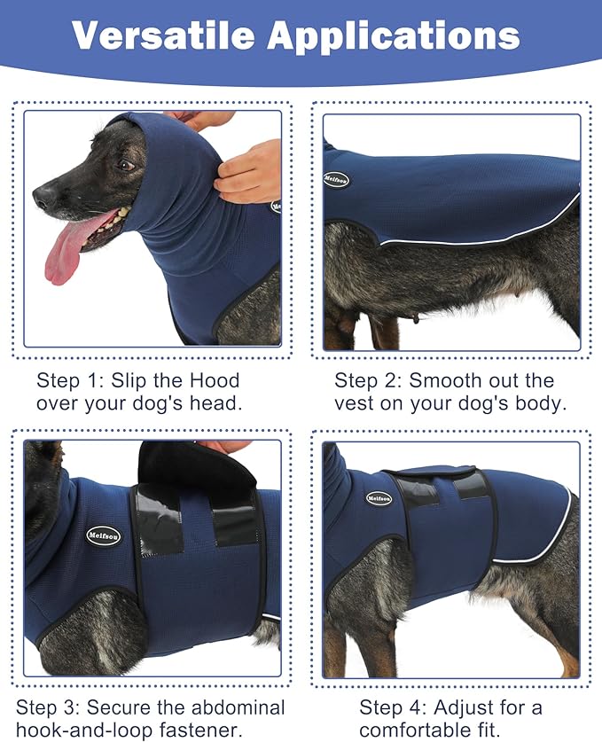 Meifsou Dog Anxiety Vest with Hood, Skin-Friendly Thunder Jacket for Dogs, All-in-One Dog Calming Shirt with Hood for Thunder, Fireworks, Separation - Keep Pet Calm Without Medicine, Army Green, 2XL