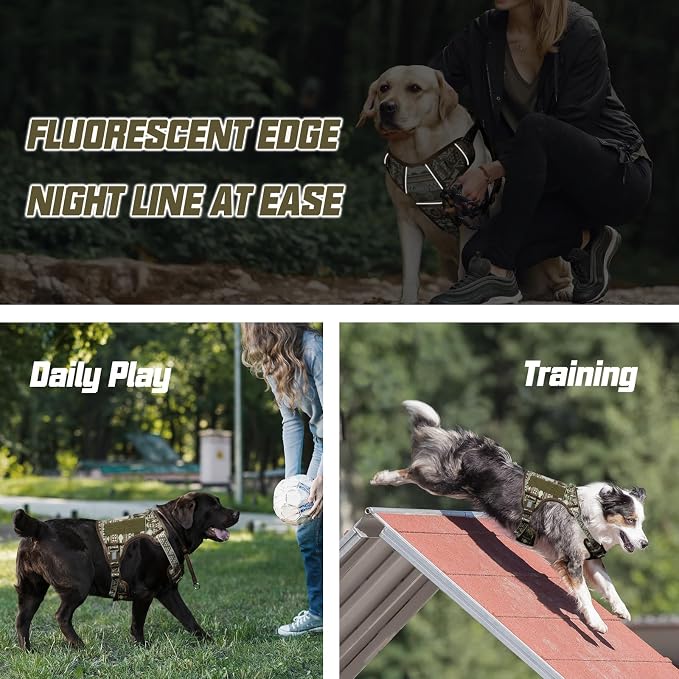 AUROTH Tactical Dog Harness for Large Dogs No Pull Adjustable Pet Harness Reflective K19 Working Training Easy Control Pet Vest Military Service Dog Harnesses