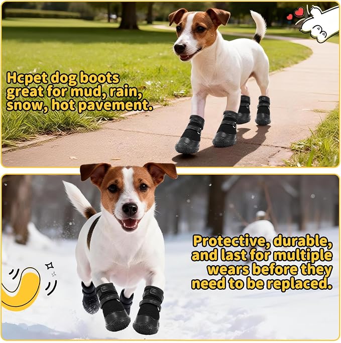 Dog Shoes for Small Dogs, Dog Boots & Paw Protectors for Hot Pavement Winter Snow Hiking, Anti-Slip Dog Booties for Hardwood Floor Black Size 2