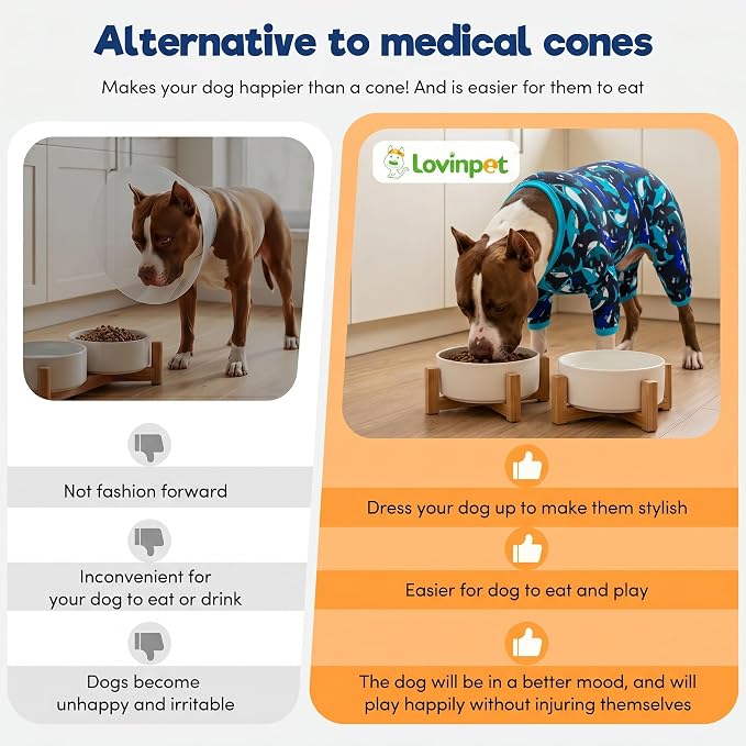 LovinPet Large Dog Shirt - Pet Anxiety Relief, Anti-Shedding Dog Pajamas, Lightweight Stretchy Fabric, Whale Hello There White Print, Large Pitbull Pajamas, Pitbull Clothes All Season/XL