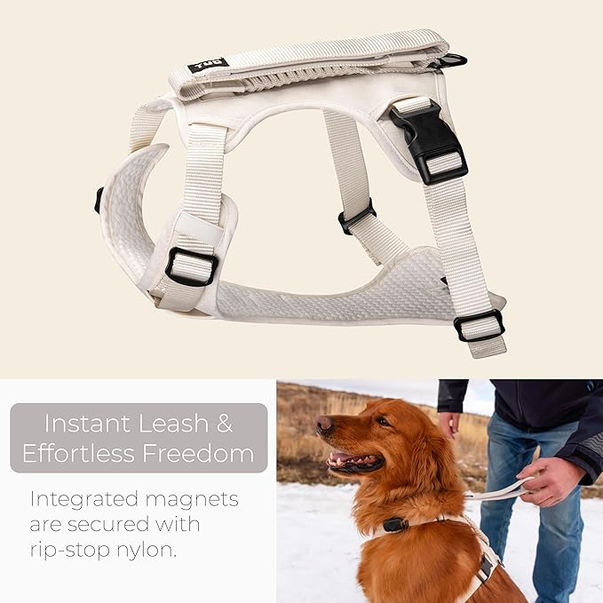 TUG Grab Dog Harness with Built-in Magnetic Traffic Leash (Medium/Cream) | Padded Magnetic Traffic Handle | Front & Rear Leash Clips | 4-Point Adjustable Fit | Durable Nylon | Aids No-Pull Training