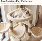 Heybly Cat Tree, 82.7″ Extra Tall Cat Tower for Large Cats Adult HCT063MJ | Giant Cat Condo with Multi-Level Platforms, 2 Baskets, Spacious Cat Cave, Wide Sisal Scratching Board, Beige