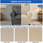 ZNSAYOTX Stretch Chair Cover, 1 Piece Couch Covers for 1 Seat Sofa, Jacquard Armchair Slipcovers with Elastic Bottom Thickened Furniture Protector for Dog Cat Pet (Small, Khaki)