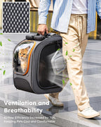 Pecute Cat Backpack Carrier,Large Space Cat Bubble Backpack,Ergonomic,Gray | Color Blocking,Sunshade curtain,Folding bowl,Transparent window,Sturdy,Large mesh on both sides for breathability