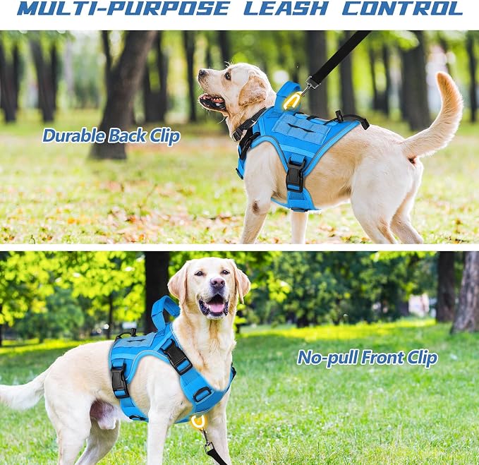 WINGOIN Blue Tactical Dog Harness for Medium Dogs, Heavy Duty No Pull Dog Harness with Handle, Adjustable Reflective Military K9 Pet Vest for Pitbull, Female, Male, Walking, Training, Hunting (M) | with Handle,Adjustable Reflective,Military K9 Style,Bi...