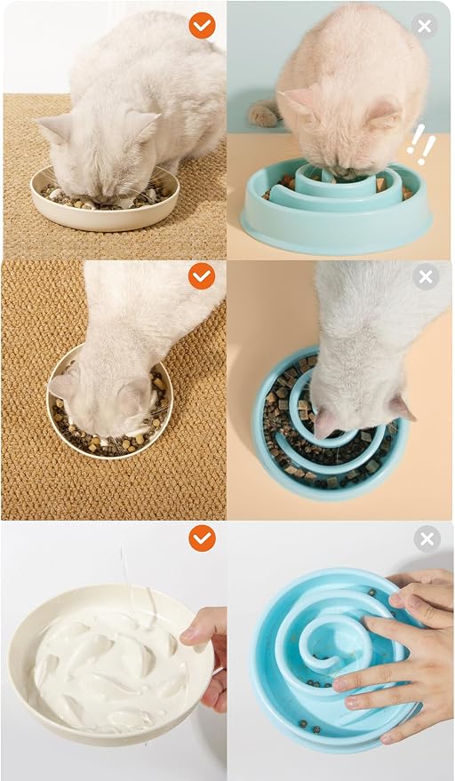 Slow Feeder Bowl for Cats and Small Dogs,Cilkus Fish Pool Design, Fun Interactive Bloat Stop Puzzle Feeder Bowl Healthy Eating Diet Made of Melamine Food Grade Material