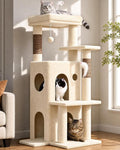 Globlazer Cat Tree Tower for Indoor Cats, 50-inch Adult Cat Tree House for Large Adult Cats with Steps, Scratching Post, 2 Cat Caves, Dangling Toys, FC50, Beige