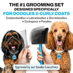 The Doodle Brush Dog Grooming Kit Slicker Brush, Dog Comb Set, Detangler | Extra Long Pins Brushes, Removes Mats, Curly Coats, Stainless Steel Combs, Ergonomic Handle, Gentle Care, Dematting Tools