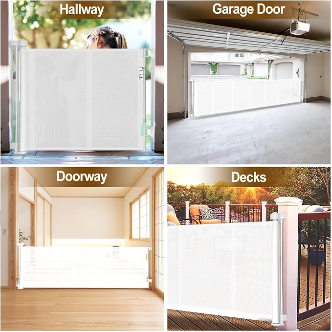 Miumoon 150 inch Reinforced Retractable Baby Gates 42 inch Tall | Retractable Dog Gate with No Crawl Through Reinforced Strip, 12 FT Extra Wide Retractable Gate for Indoor/Outdoor