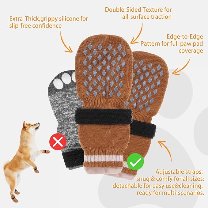 KOOLTAIL Anti Slip Dog Socks Shoes for Hot Pavement to Prevent Licking Paws Scratching, Pet Boots & Paw Protector for Hardwood Floors, Dog Grip Booties for Small Medium Large Senior Dogs, Khaki M