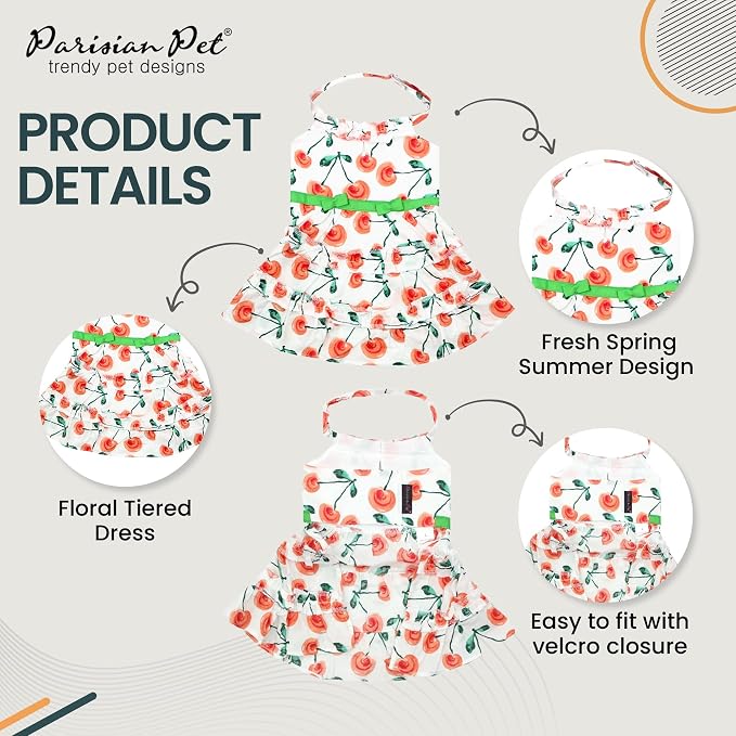 Parisian Pet Floral Dog Dress - Summer Cotton Clothes for Large Dogs Girl - Red Poppies Pet Dress - Stylish Boho Dog Beach Outfit - Adjustable Puppy Clothes - Lightweight Dresses for Dogs
