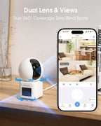 ARCCTV Dual Lens Indoor Security Camera, 2.5K HD Pet Camera via Phone App | 360° Dog Camera for Home Security, 2.4G/5G Dual Band WiFi, Motion Tracking, 24/7 Recording, 2-Way Audio, Baby Monitor