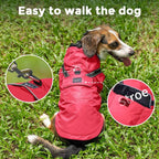 JoyDaog Dog Raincoat with Hood, Waterproof Dog Rain Jacket for Medium Dogs | Waterproof dog rain jacket with hood and pockets for rainy walks, outdoor activities and everyday protection,Red M