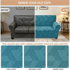 ZNSAYOTX Stretch Couch Covers for 3 Cushion Couch, 1-Piece Sofa Cover Slipcover Pet Friendly, Furniture Protector with Elastic Bottom for Dogs Geometrical Jacquard Fabric (Large, Peacock Blue)