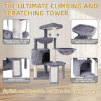 Three Layer Cat Tree with Cat Condo Scratch Pad and Two Hammocks,Grey | 3-Tier Cat Tree,Natural Sisal,Replaceable Hanging Balls,Sturdy Cat Furniture for Kitten&Adult Cat