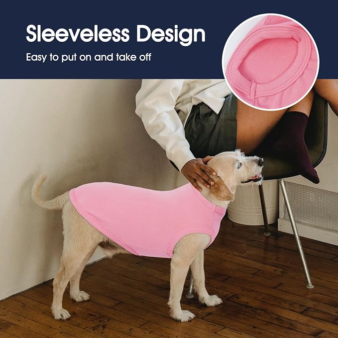 IECOii 2 Pack Dog Surgery Recovery Shirt Sleeveless Lightweight Dog Tshirt | T-Shirts with Stretch Fit,Gentle on Sensitive Skin,Anti-licking for Hot Spots,Shedding Control Tee,For Small to Giant Dogs