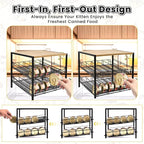 Bamboo & Iron Cat Food Organizer, 2-Tier Stackable Rack Holds 48 Cans 3oz | FIFO auto slide-down,Flat top storage, Organizes pantry & pet food cans