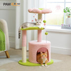 PAWZ Road Flower Cat Tree 32" Small Cat Tower with Curved Perch Bed | Colorful Cat Tower with Cozy Condo, Curved Perch,Toy Balls & Sisal Scratching Post,Small Cat Tower for Small Cats & kittens