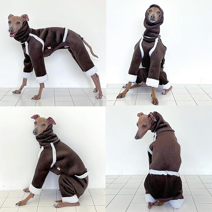 D Doggy Star Italian Greyhound Cold Weather Coat Warm Fleece Corduroy Sweater Turtleneck Onesie Clothes Whippet for Dog (L,Corduroy Brown)