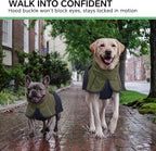 Luciphia Dog Raincoat, Adjustable Hooded Reflective Jacket with Pocket | Olive Navy Medium dog rain jacket with leash hole, buckle-on, non-stick fur. For daily walks.