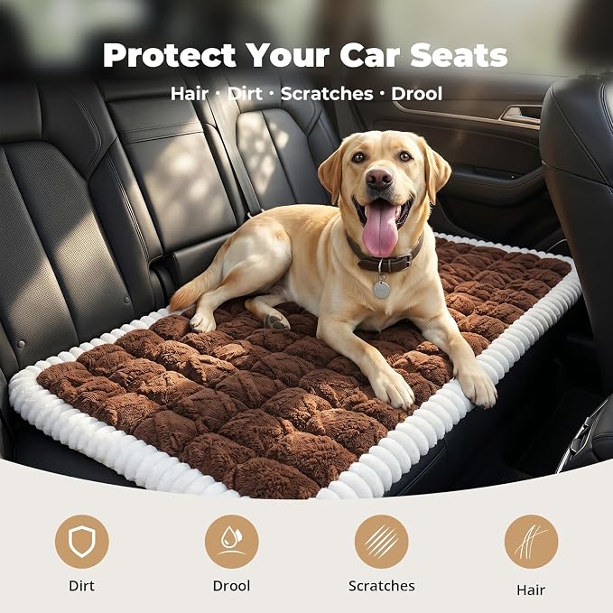 Avont Dog Bed for Car Back Seat, 2026 New Backseat Pet Bed Mat | 52.3"x23.6" Back Seat Pet Cover for Dogs Machine Washable Non-Slip Thick Plush Travel Mat for SUVs Trucks Camping - Brown