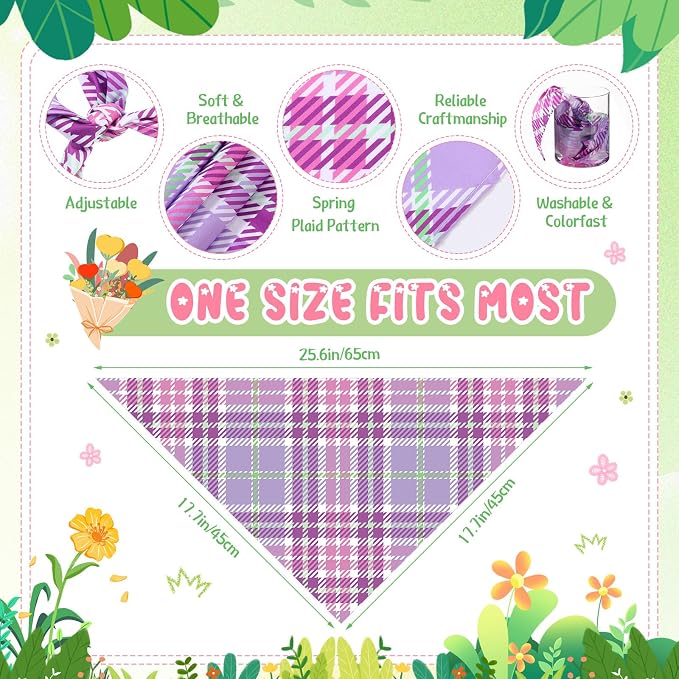 Pickmesh 150 Pcs Spring Plaid Dog Bandanas Bulk Spring Pet Scarf Bibs Adjustable Washable Pet Kerchief Seasonal Costume Accessories Holiday Grooming Supplies for Small to Large Cat Dog