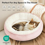 Love's cabin Round Donut Cat and Dog Cushion Bed, 20in Pet Bed for Cats or Small Dogs, Anti-Slip & Water-Resistant Bottom, Super Soft Durable Fabric Pet beds, Washable Luxury Cat Dog Bed Pink Stripe
