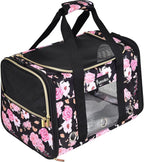 Petmolico Cat Carrier Soft-Sided Airline Approved, Large, Pink Peony | For small/medium cats & puppies up to 16 lbs, 3 open doors, travel-friendly pet bag