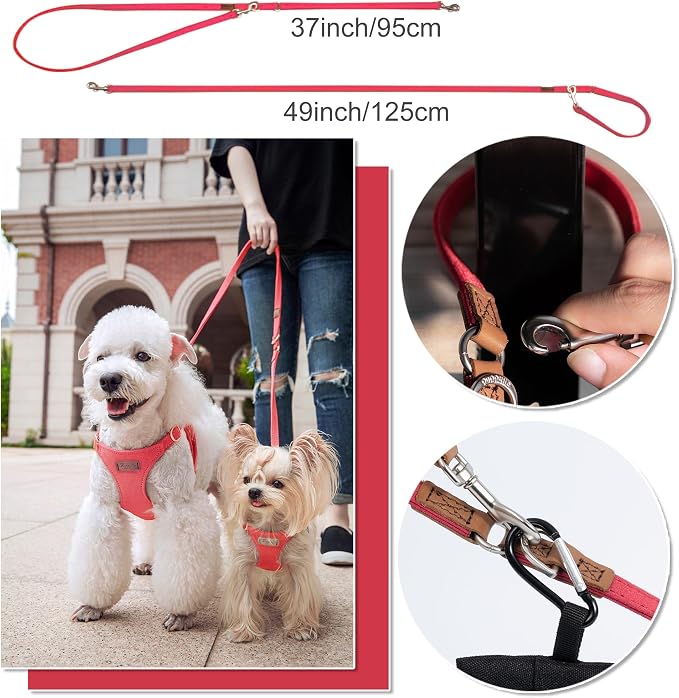 Puppytie XS Dog Harness and Leash Set, Red Camellia, XS (4.5-11 lbs) | Extra Small Dog Harness, Puppy Harness and Leash, Soft Lightweight and Adjustable, Xsmall Dog Harness for Daily Walks