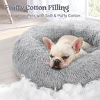 rabbitgoo Calming Cat Beds for Indoor Cats, 23 inches, Light Grey | Soft Warm Donut, Fluffy Faux Fur, Supportive Raised Rim, Anti-slip, Machine Washable, Up to 25lbs Cats & Small Dogs