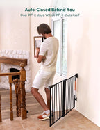 Babelio Baby Gate for Stairs, Kitchen & Doorways, No Bottom Bar| Easy Installation| One-Handed Operation| Auto-Close| Hardware Mount (Drill Needed) Safety Dog Gate (Black - B17, 34" H, 29-49" W-Wide) | Easy Install| One-handed Opening| Auto-close| Dril...