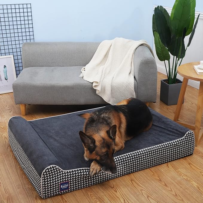 Laifug Orthopedic Dog Beds for Large Dogs,7" Memory Foam Dog Beds,Durable Water Proof Liner Removable and Washable, Nonskid Bottom, Black and White Plaid 50"x36"x10"
