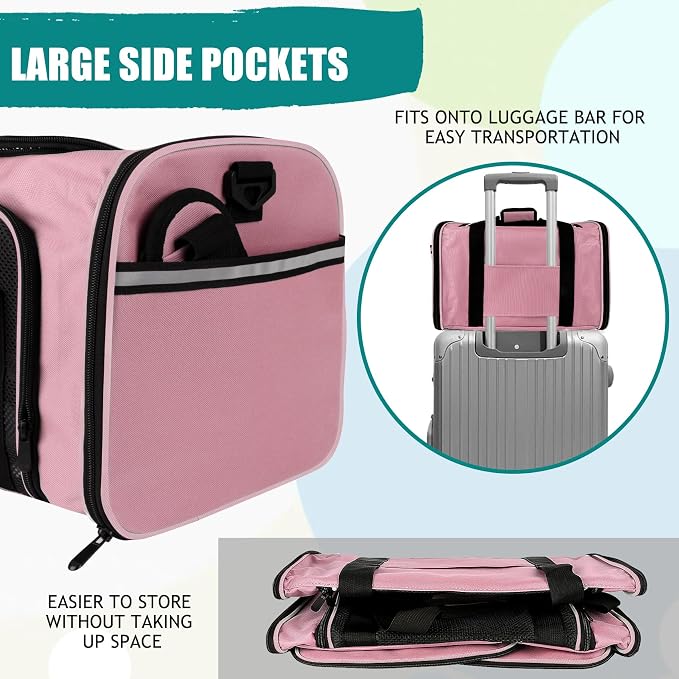 Top tasta Dog Cat Carrier Pet Carriers for Large Cats Small Dogs Carrier Soft Sided Puppy up to 25Lbs Dog Carrier Portable Foldable Dog Cat Travel Carrier (Large-Pink-20 * 13 * 13)