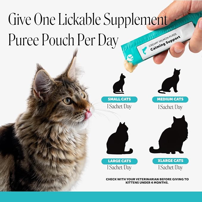 Cat Calming Lickable Treats for Anxiety Relief - Squeezable Calming Puree Pouches for Cats - Feline Stress Relief Behavior Support for Travel, Vet Visits, Grooming, & Separation (Salmon, 40 Ct)